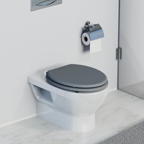 SCHÜTTE Holz WC-Sitz mit Absenkautomatik, eleganter Toilettendeckel für 175kg, graue Klobrille für modernes Badezimmer