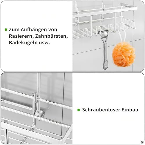 Duschablage ohne Bohren - Silbernes Duschregal für Shampoo & Badzubehör im Badezimmer