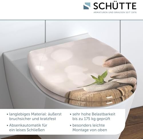 SCHÜTTE STONE WC-Sitz Duroplast mit Absenkautomatik & Schnellverschluss - ideale Reinigung, Belastung 150 kg, Steinmotiv