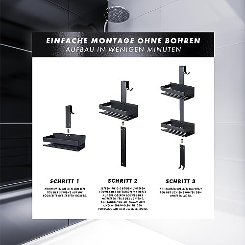 BENKSTEIN Duschablage 2er-Set | Duschregal zum Kleben oder Bohren | Praktische Halterung für Duschgel & Shampoo in Ihrem