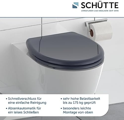 SCHÜTTE STONE WC-Sitz Duroplast mit Absenkautomatik & Schnellverschluss - ideale Reinigung, Belastung 150 kg, Steinmotiv