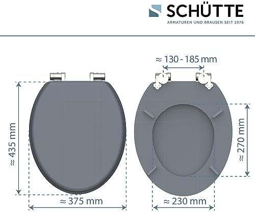 SCHÜTTE Holz WC-Sitz mit Absenkautomatik, eleganter Toilettendeckel für 175kg, graue Klobrille für modernes Badezimmer