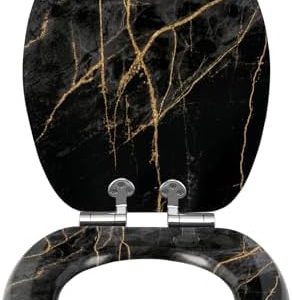 Toilettendeckel Holz mit Absenkautomatik - Leichter zu reinigender WC Sitz mit Quick-Release für modernes Baddesign