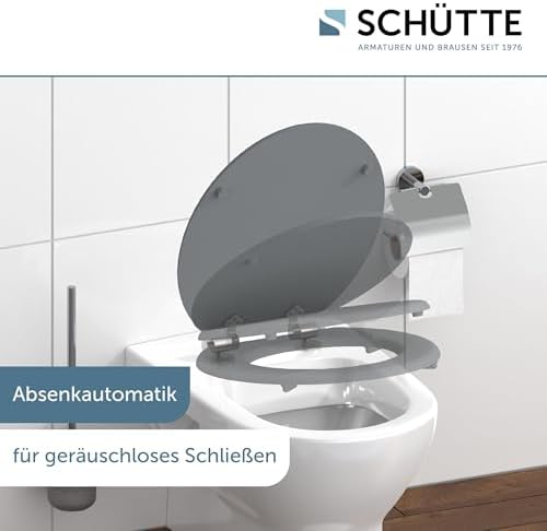 SCHÜTTE Holz WC-Sitz mit Absenkautomatik, eleganter Toilettendeckel für 175kg, graue Klobrille für modernes Badezimmer