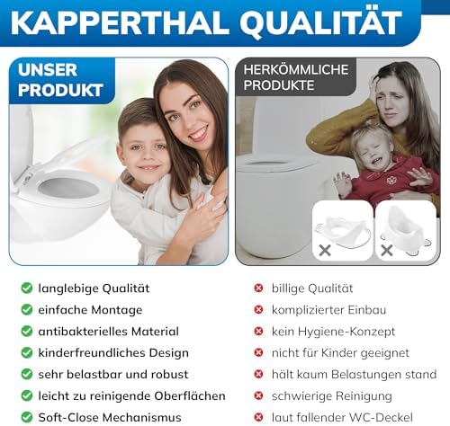 Familienfreundliche Toilettenbrille von – 2-in-1 WC Sitz mit Kindersitz und Absenkautomatik für sichere Nutzung – Hygie