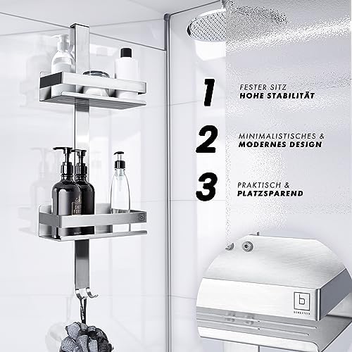 BENKSTEIN Duschablage 2er-Set | Duschregal zum Kleben oder Bohren | Praktische Halterung für Duschgel & Shampoo in Ihrem