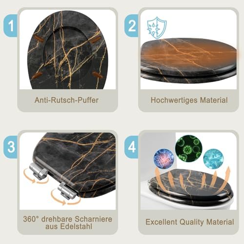 Toilettendeckel Holz mit Absenkautomatik - Leichter zu reinigender WC Sitz mit Quick-Release für modernes Baddesign