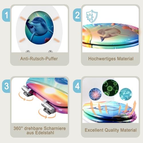 Toilettendeckel Holz mit Absenkautomatik - Leichter zu reinigender WC Sitz mit Quick-Release für modernes Baddesign