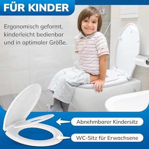 Familienfreundliche Toilettenbrille von – 2-in-1 WC Sitz mit Kindersitz und Absenkautomatik für sichere Nutzung – Hygie