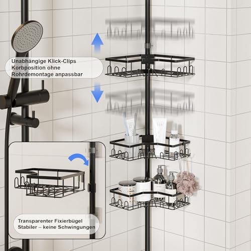 Duschablage ohne Bohren - Silbernes Duschregal für Shampoo & Badzubehör im Badezimmer
