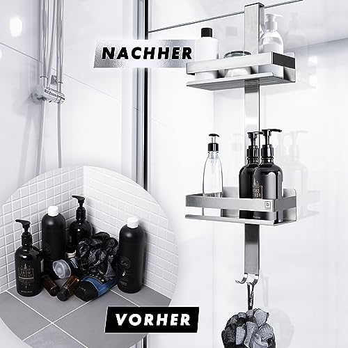 BENKSTEIN Duschablage 2er-Set | Duschregal zum Kleben oder Bohren | Praktische Halterung für Duschgel & Shampoo in Ihrem