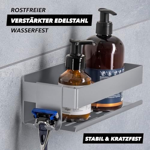 BENKSTEIN Duschablage 2er-Set | Duschregal zum Kleben oder Bohren | Praktische Halterung für Duschgel & Shampoo in Ihrem