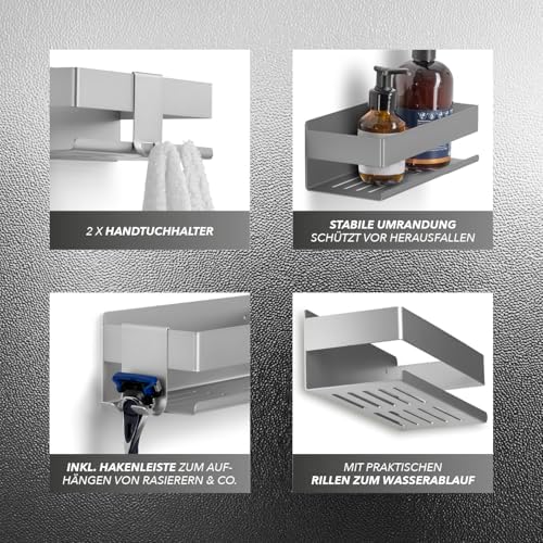 BENKSTEIN Duschablage 2er-Set | Duschregal zum Kleben oder Bohren | Praktische Halterung für Duschgel & Shampoo in Ihrem