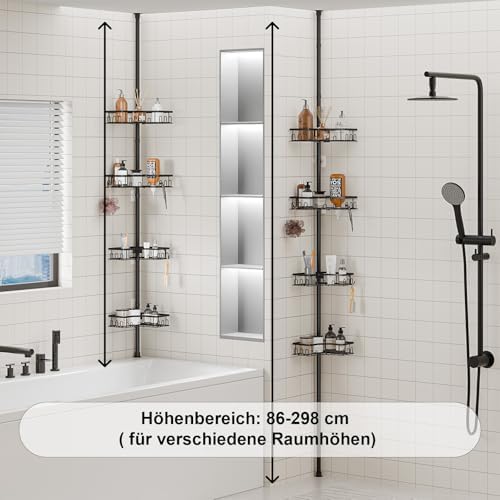 Duschablage ohne Bohren - Silbernes Duschregal für Shampoo & Badzubehör im Badezimmer