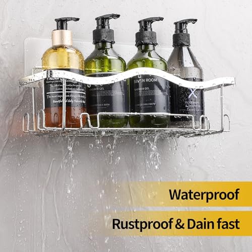 ALOCEO Duschablage ohne Bohren, 3 Stück rostfrei – Praktischer Dusch Organizer für Shampoo, Silber