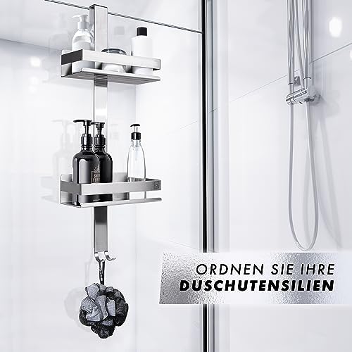 BENKSTEIN Duschablage 2er-Set | Duschregal zum Kleben oder Bohren | Praktische Halterung für Duschgel & Shampoo in Ihrem