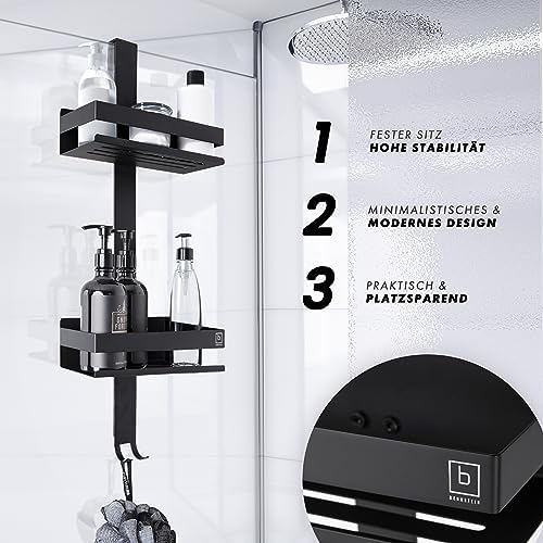 BENKSTEIN Duschablage 2er-Set | Duschregal zum Kleben oder Bohren | Praktische Halterung für Duschgel & Shampoo in Ihrem