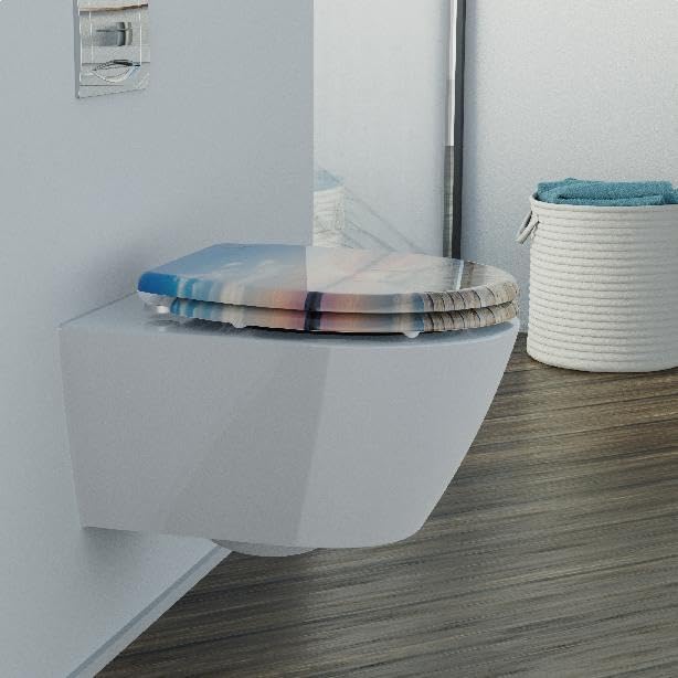 SCHÜTTE STONE WC-Sitz Duroplast mit Absenkautomatik & Schnellverschluss - ideale Reinigung, Belastung 150 kg, Steinmotiv